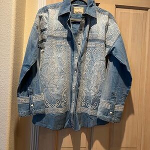 Free People Embroidered oversized denim shirt